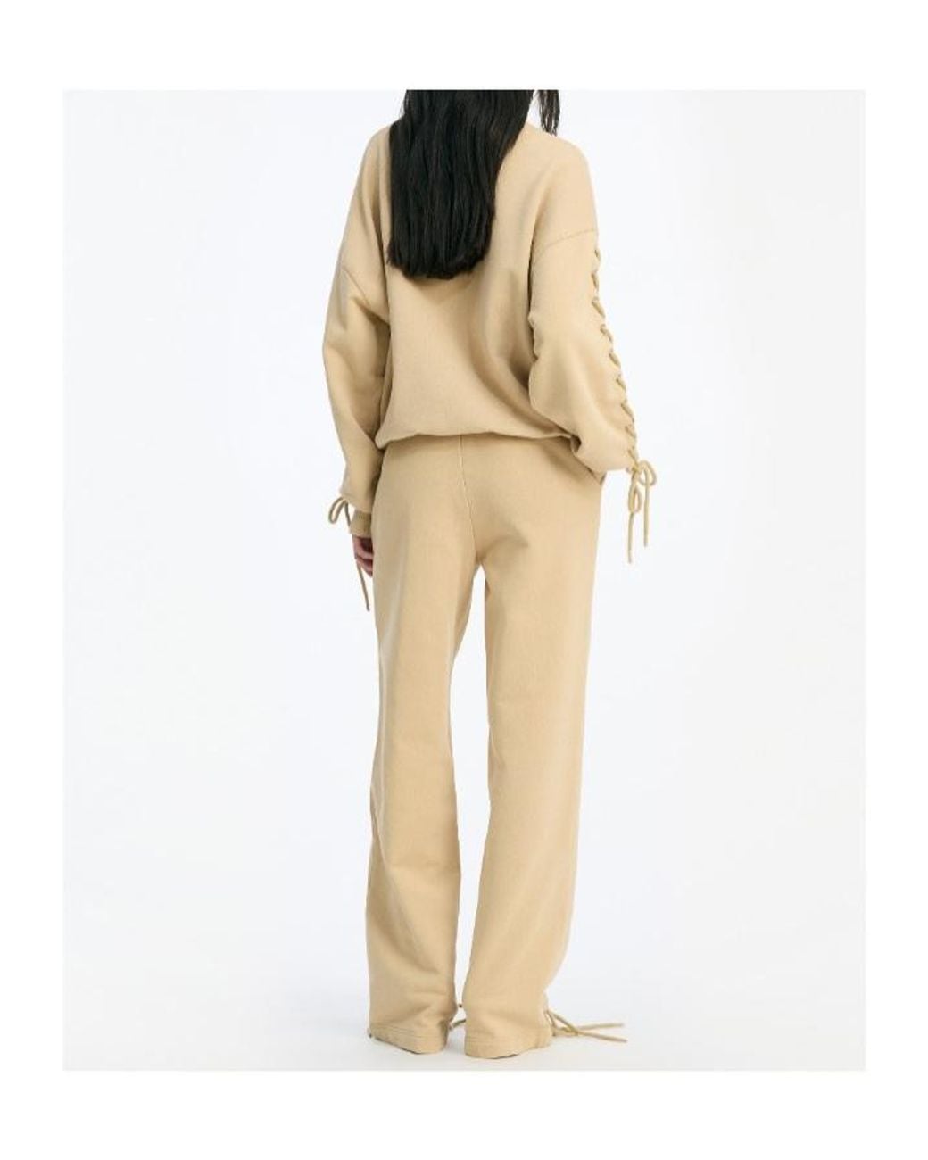 ROTATE BIRGER CHRISTENSEN Natural Straight-Leg Lace-Up Detailed Pants