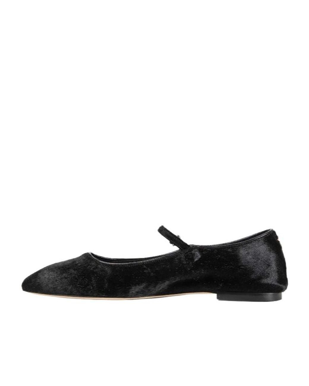 Aeyde Black Mary-Jane Pony Hair Strap Ballet Flats