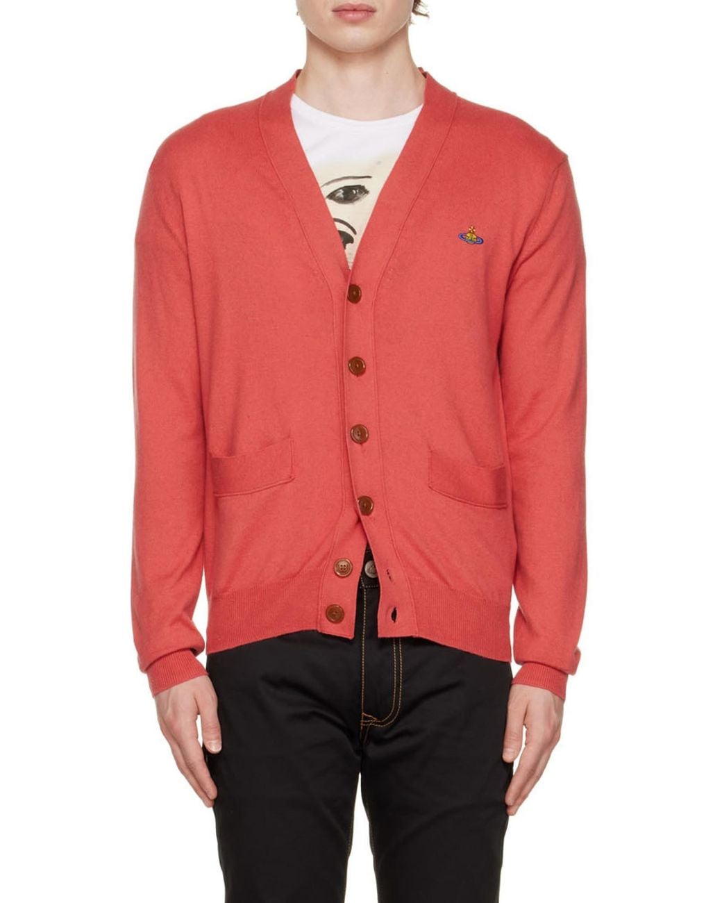 Vivienne Westwood Red V-Neck Knitted Cardigan for men