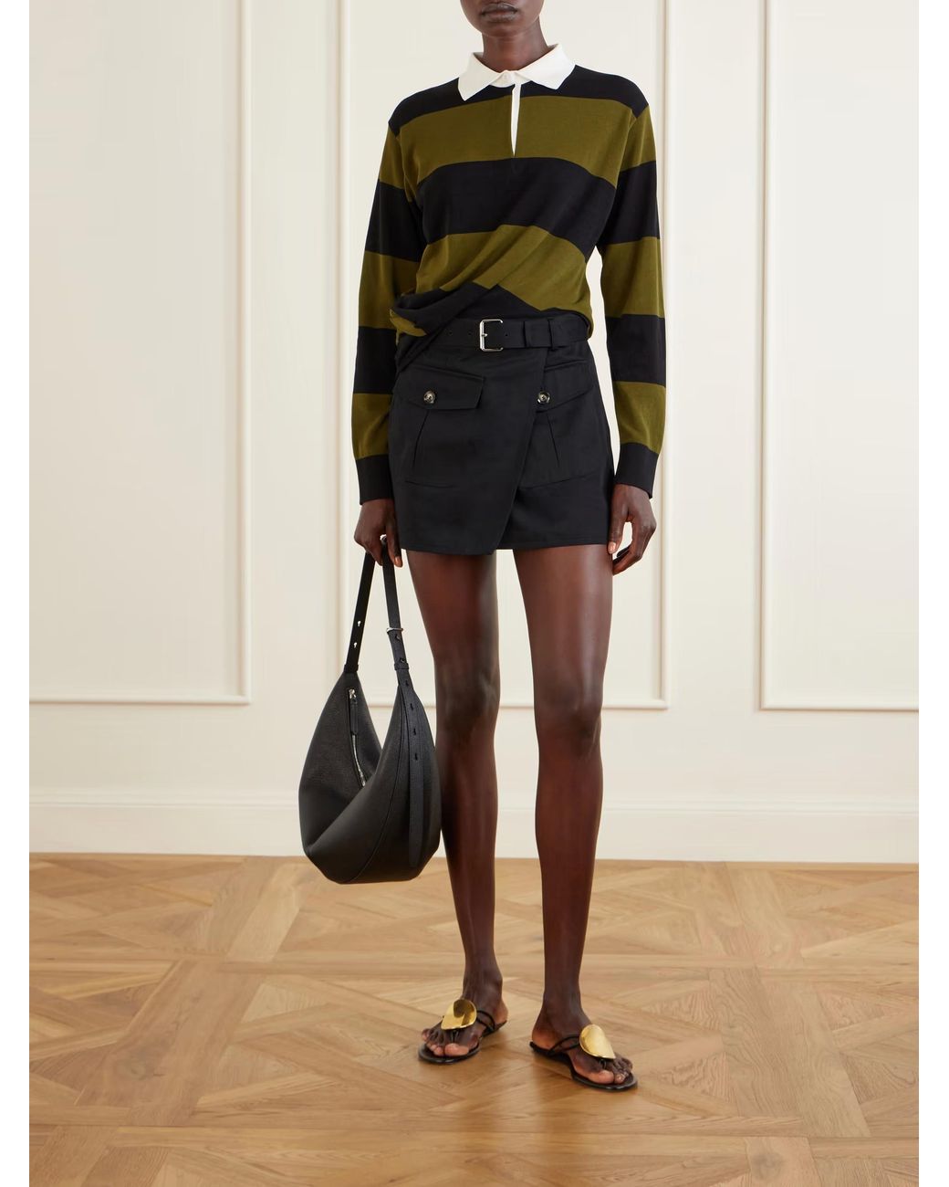 Proenza Schouler Black Corinna Striped Cotton-Knit Polo Shirt