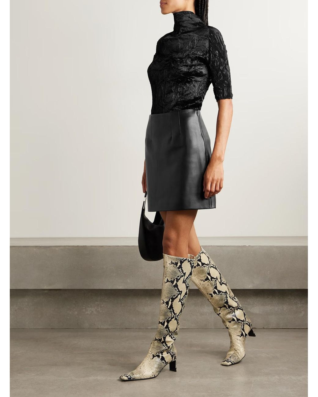 Theory Black Leather Mini Skirt