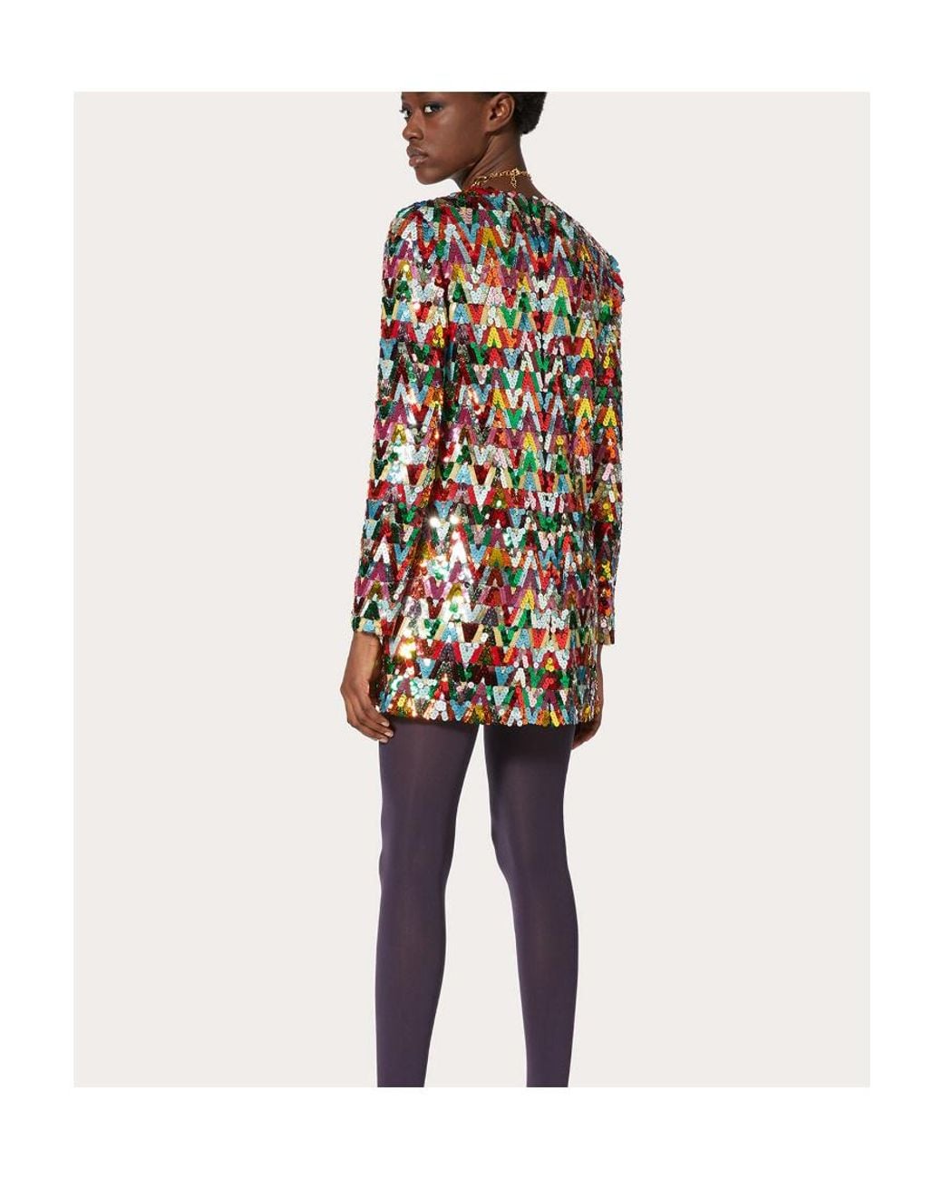 Valentino Multicolor Sequin Embellished Crewneck Dress