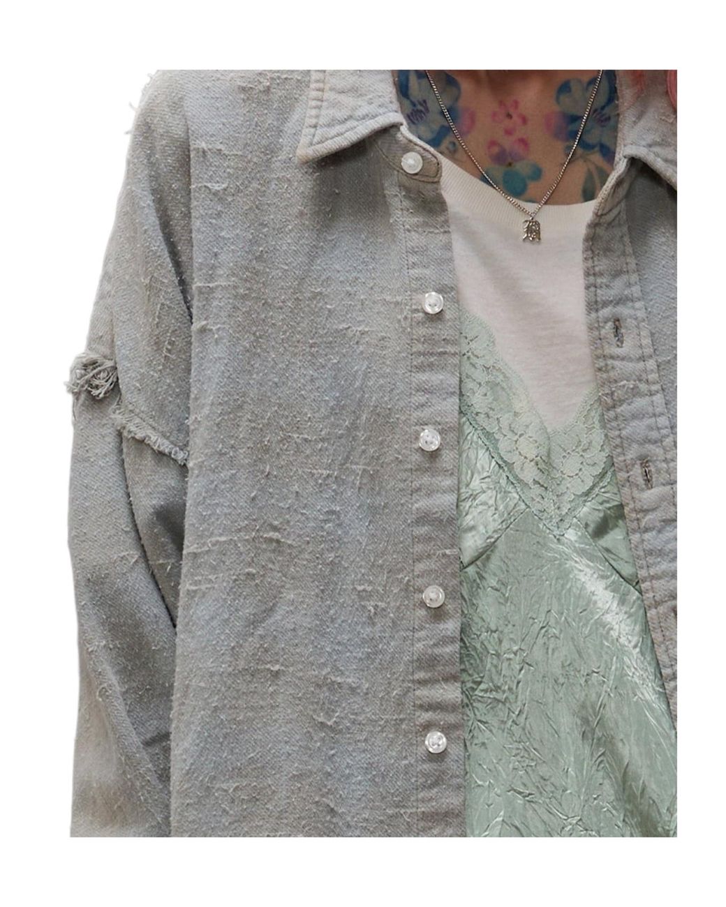 R13 Gray Distressed Oversized Shirt