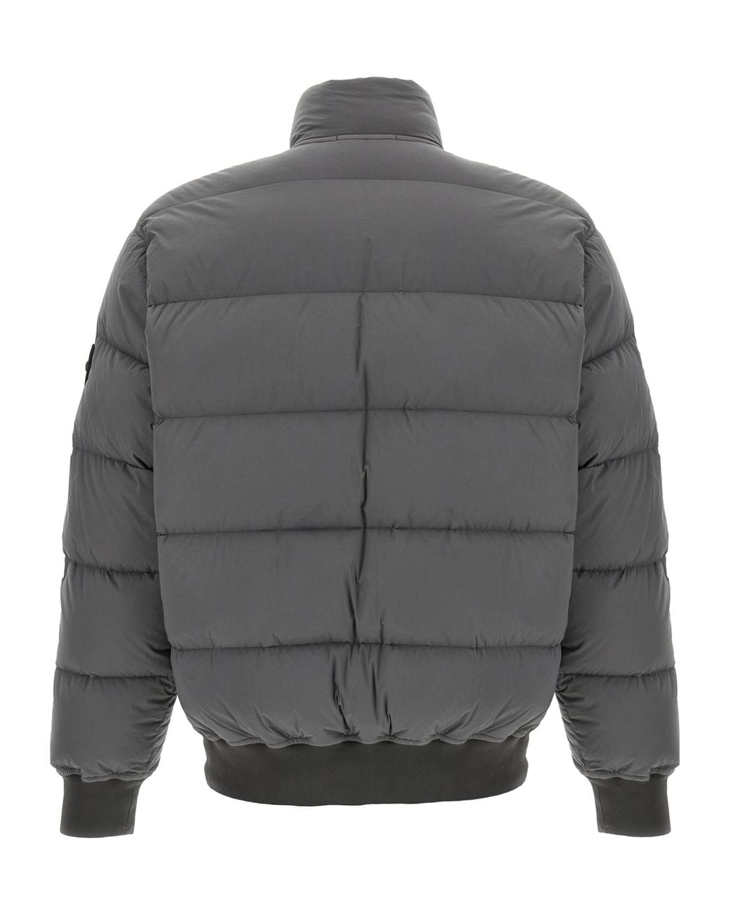 Stone Island Gray Quilted Padded Jacket With High Collar And Distinctive Patch for men