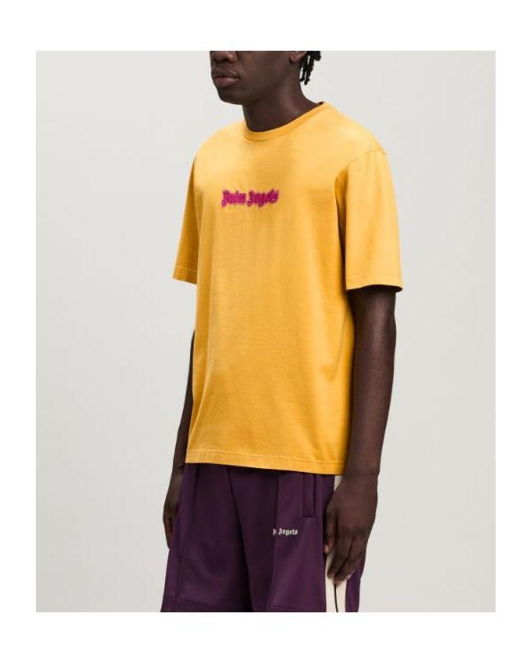 Palm Angels Yellow Logo-Print Cotton T-Shirt for men