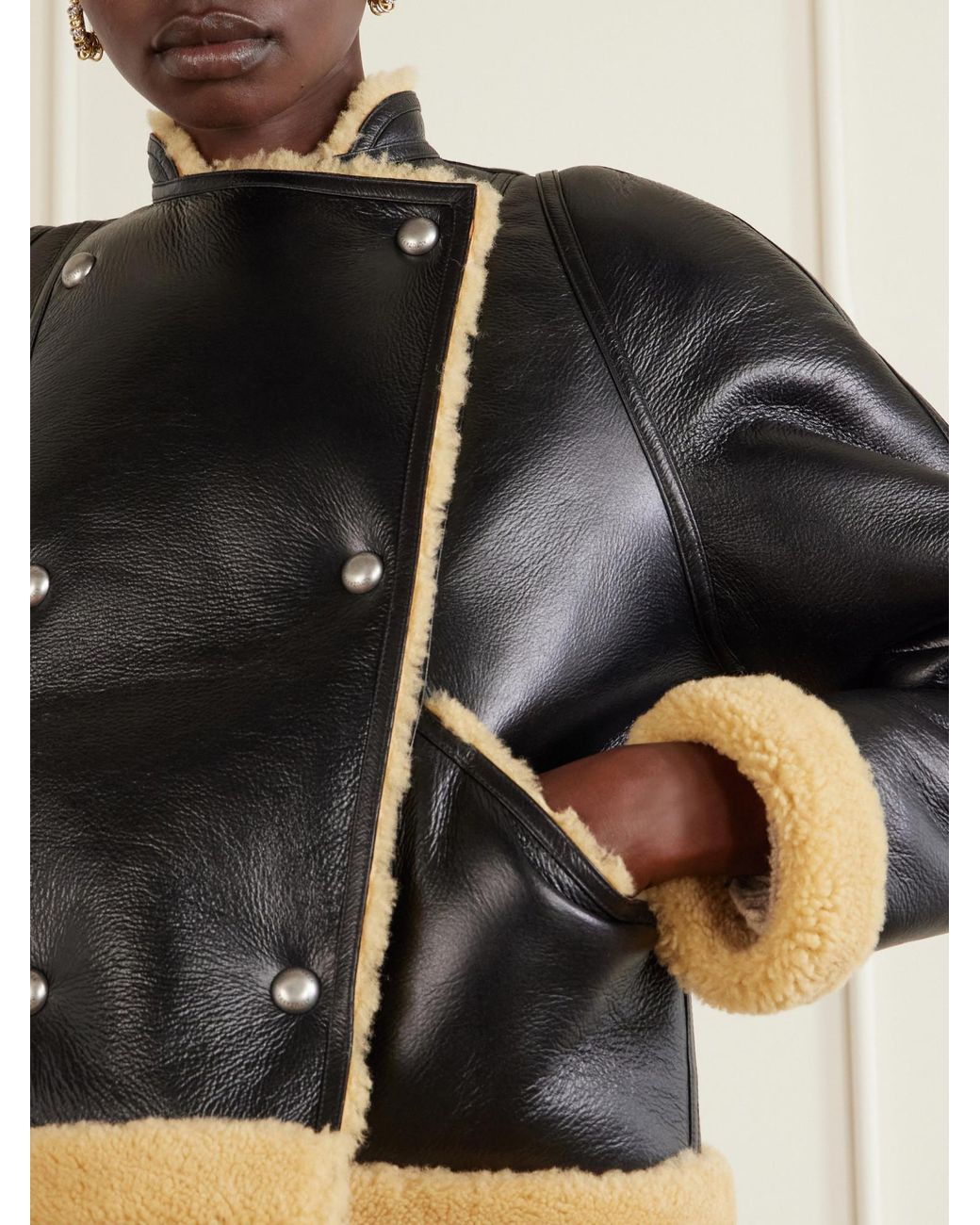 Altuzarra Black Kenny Shearling-Trimmed Leather Coat