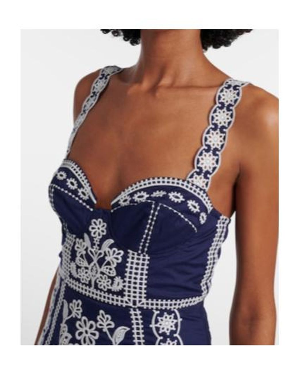 Farm Rio Blue Embroidered Cotton Midi Dress