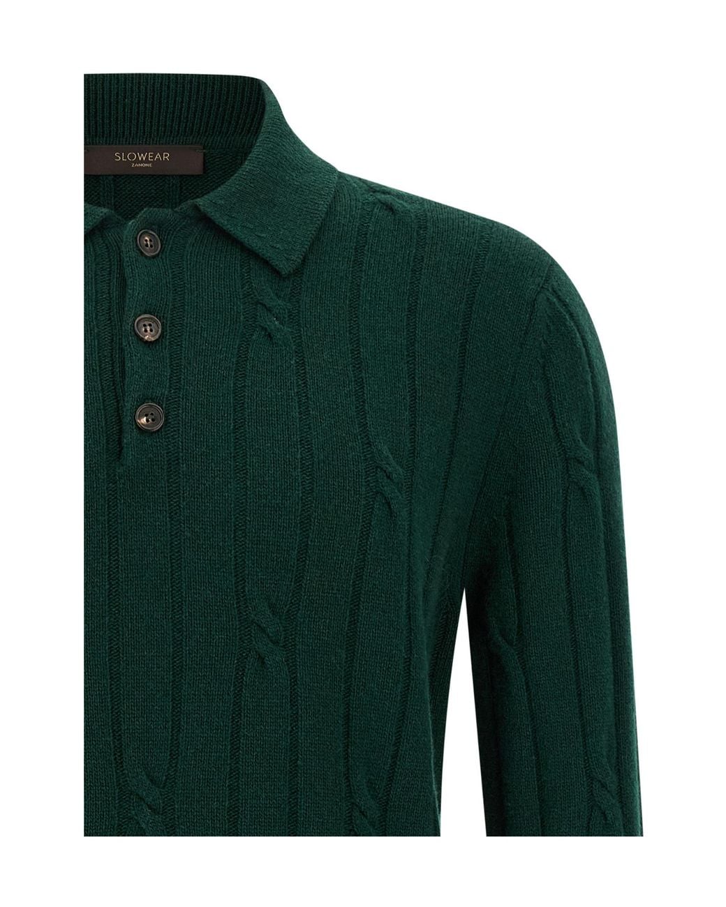 Zanone Green Braided Wool Polo Shirt for men