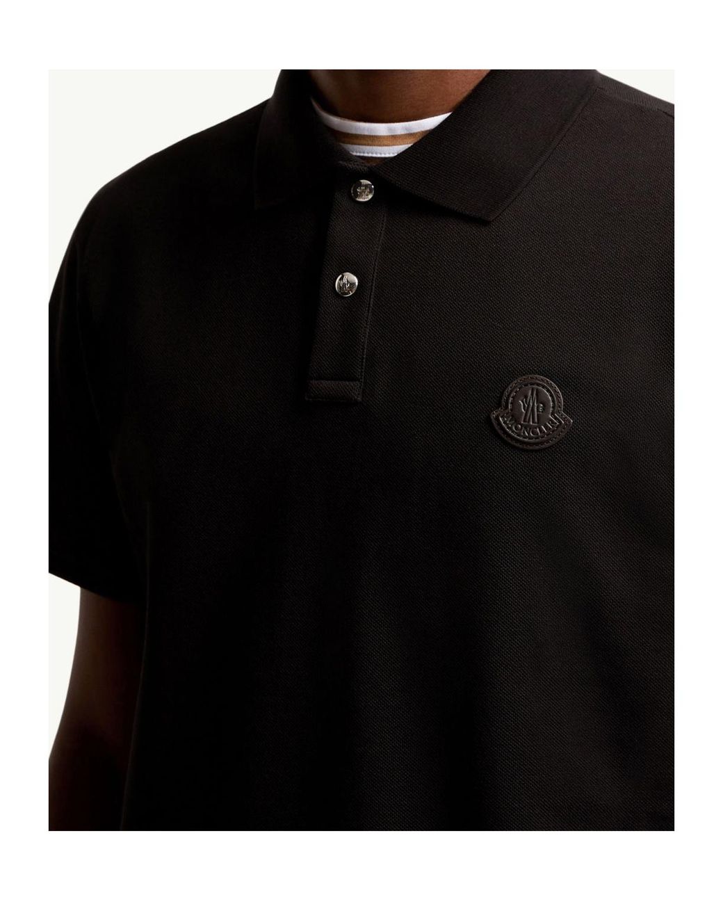 Moncler Black Logo Patch Piqué Polo Shirt for men