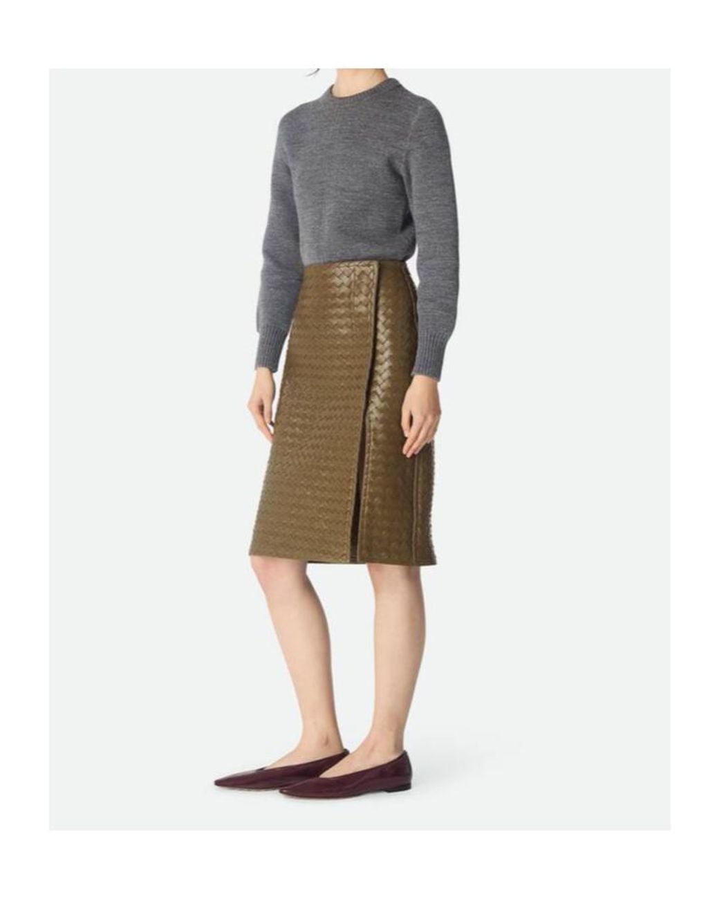 Bottega Veneta Green Intrecciato Leather Skirt