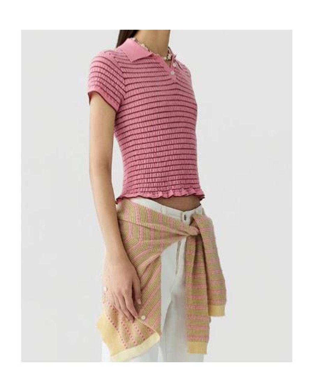 Guest In Residence Pink Striped-Pattern Polo Shirt