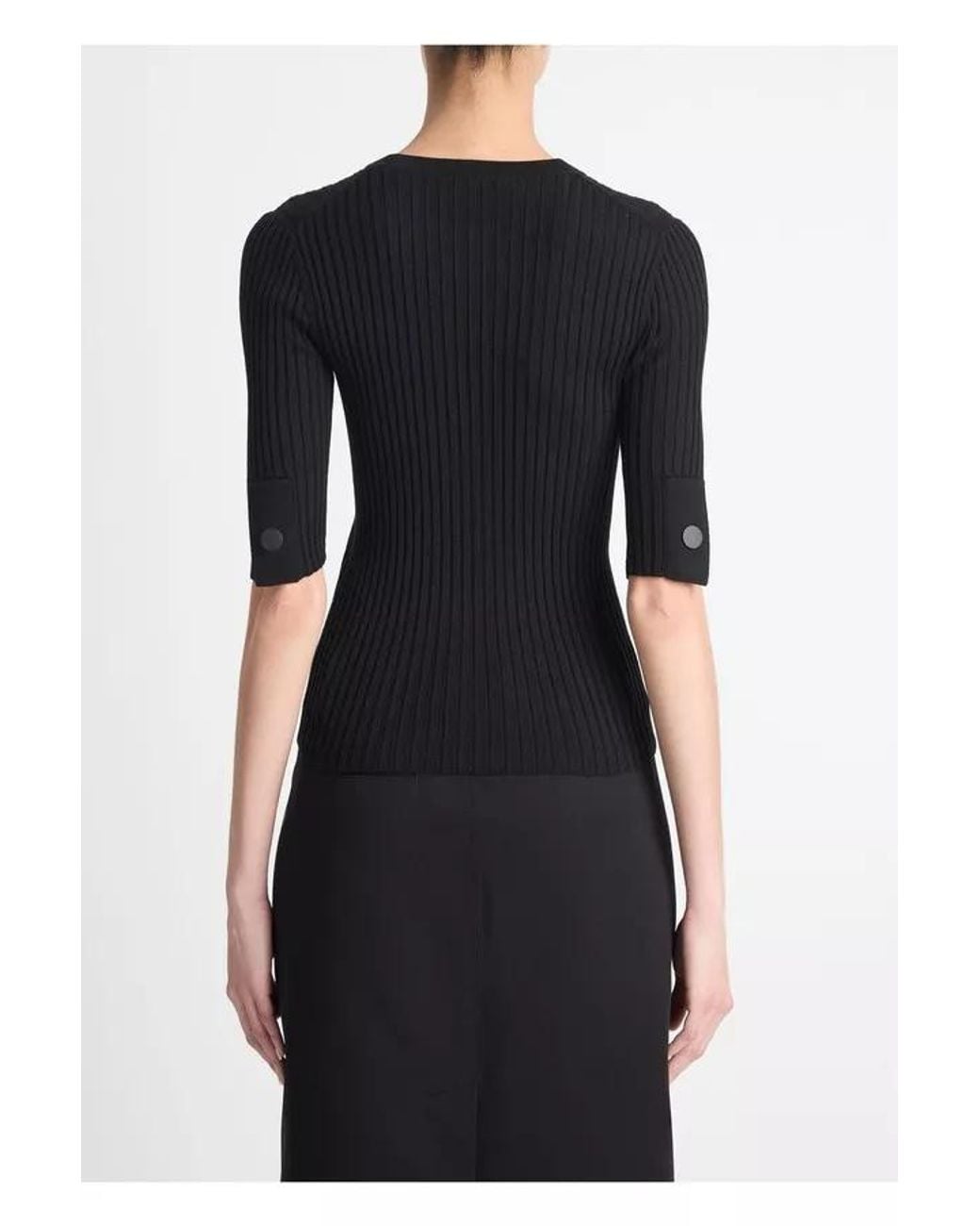 Vince Black Snap Elbow-Sleeve Top
