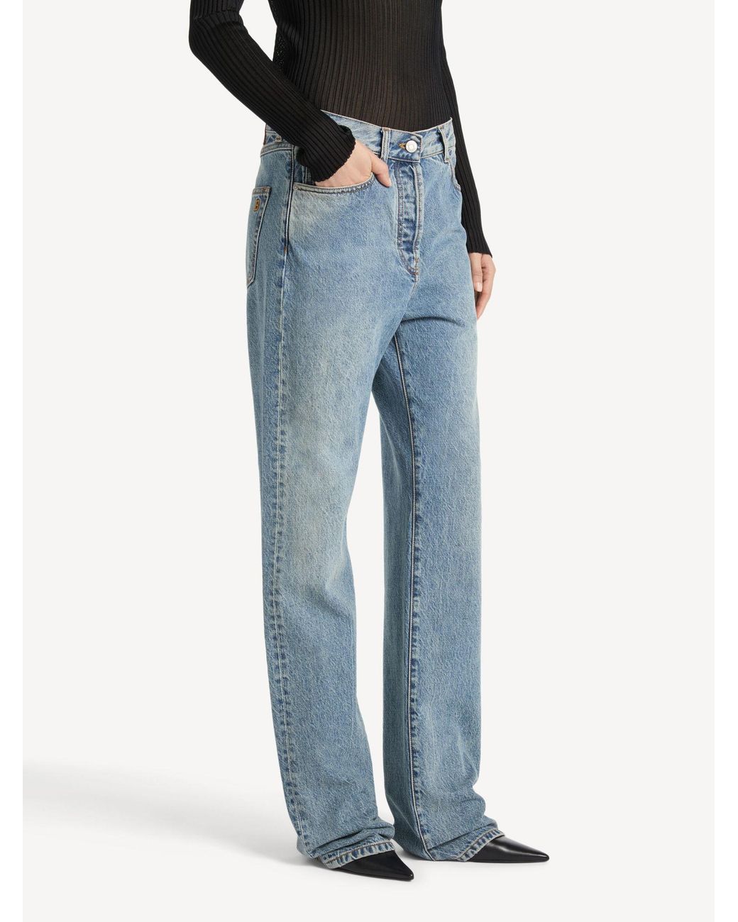 Balmain Blue High-Rise Straight-Leg Jeans