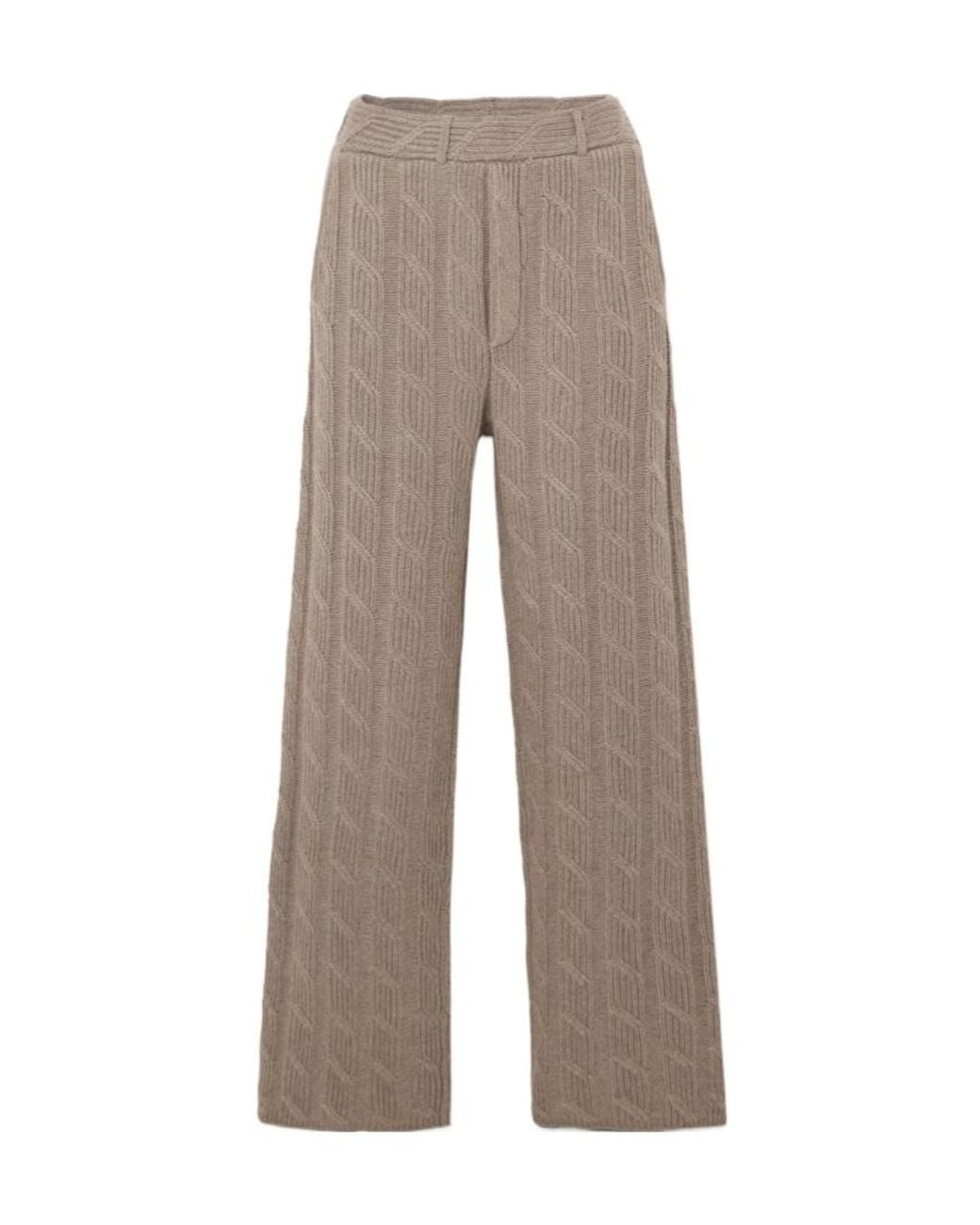 Lisa Yang Gray Ebba Cable Knit Cashmere Wide-Leg Pants