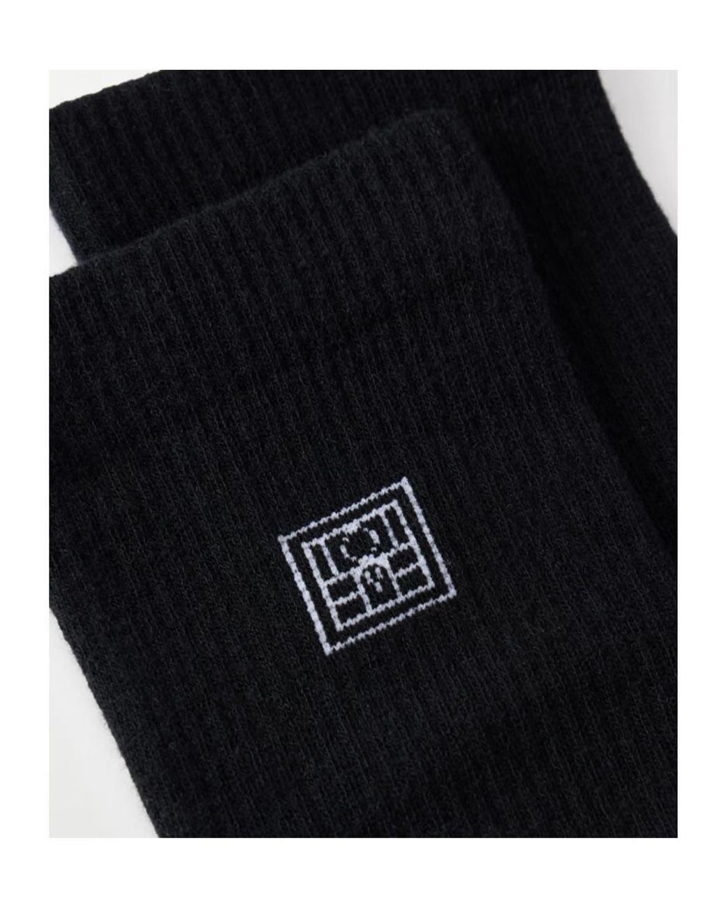 Totême Black Two Pairs Of Embroidered Ribbed Blend Socks