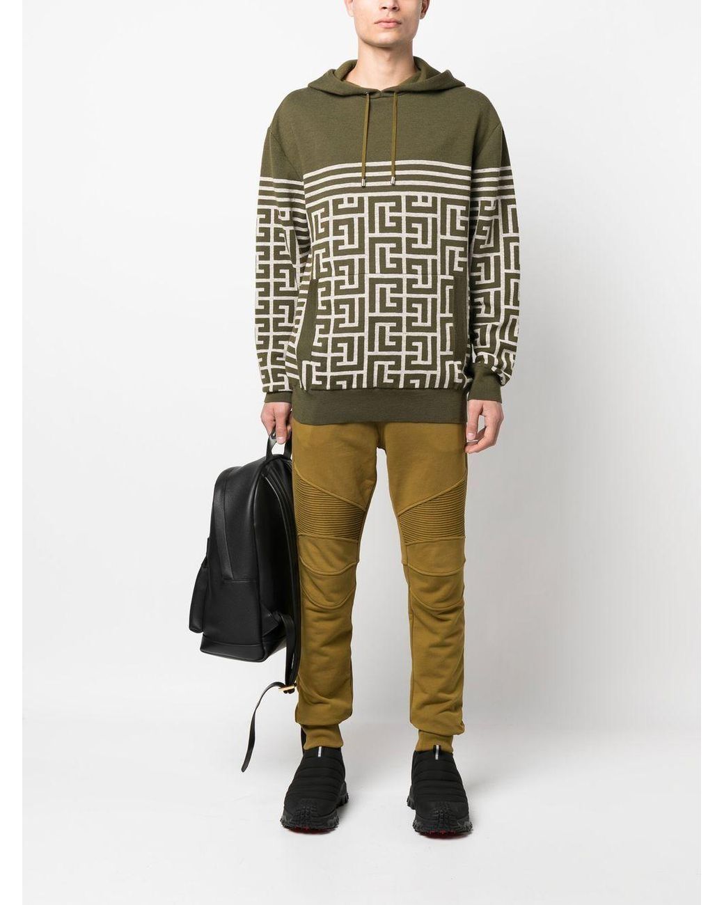 Balmain Green Drawstring Hooded Hoodie for men