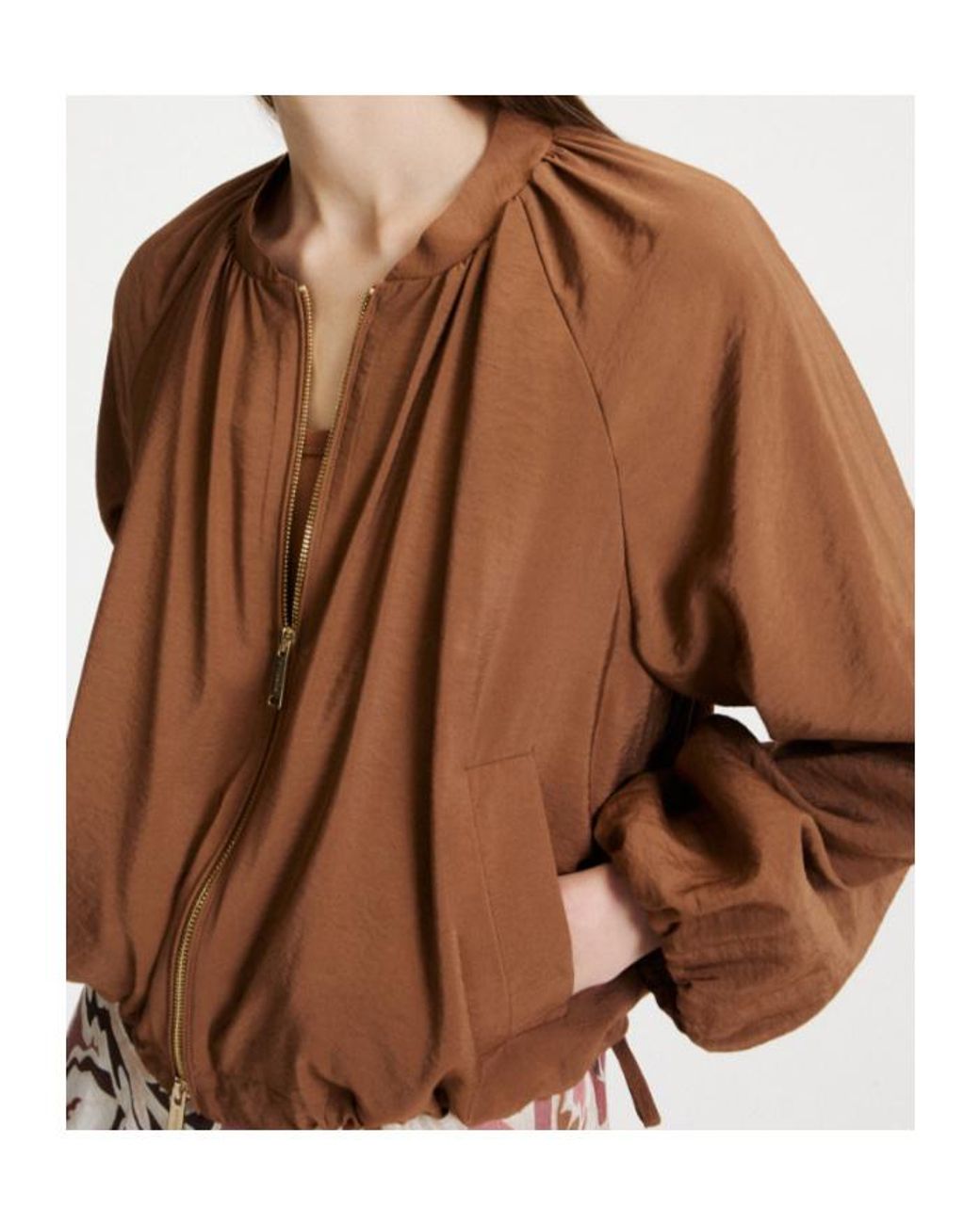 Marella Brown Drawstring-Hem Bomber Jacket