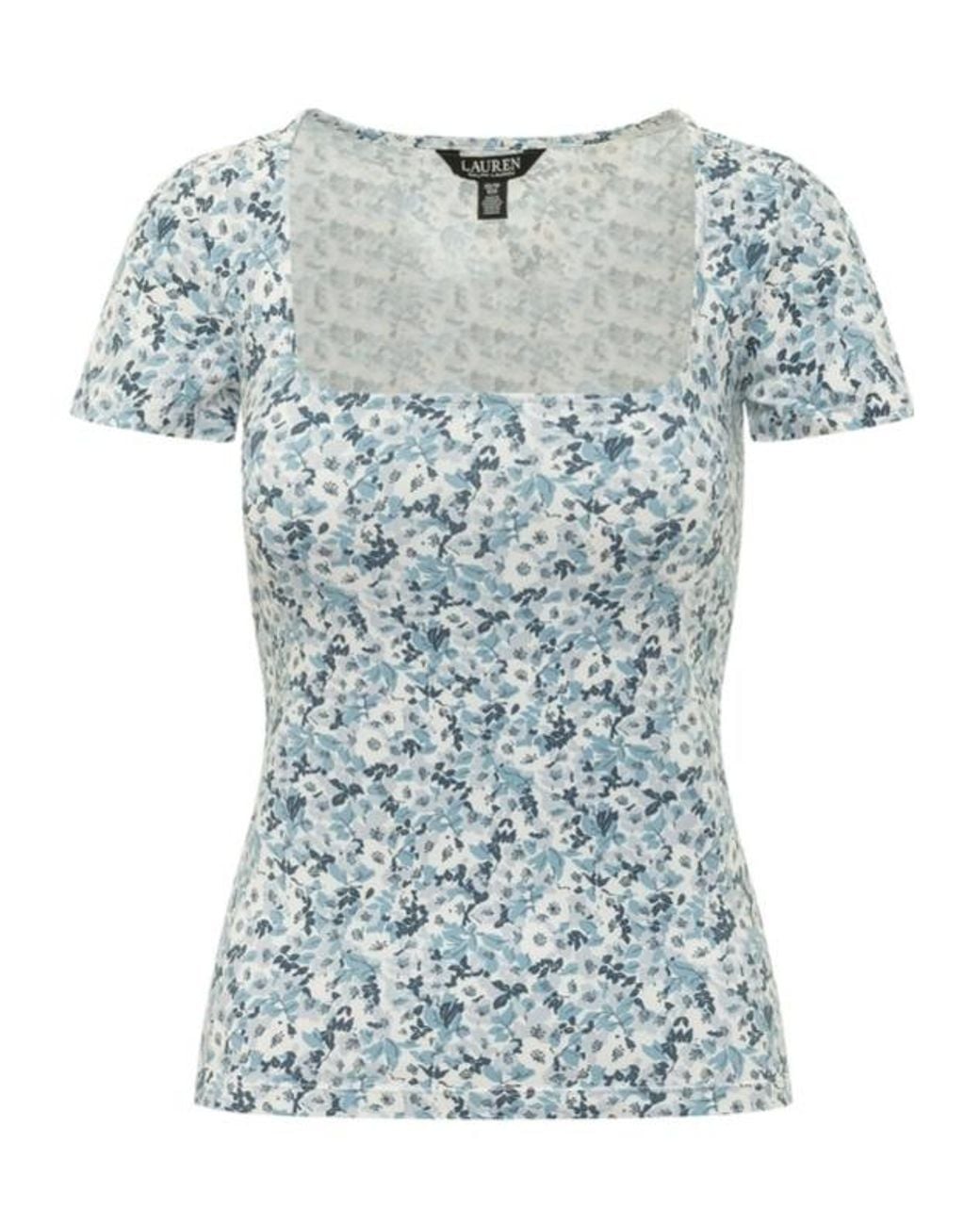 Ralph Lauren Blue Lauren Floral Short-Sleeve Knitted Top