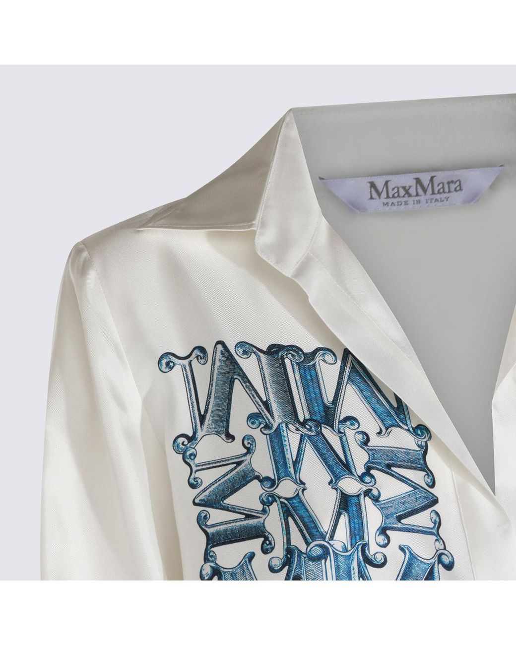 Max Mara Blue Filtro Logo Printed Button-Up Shirt