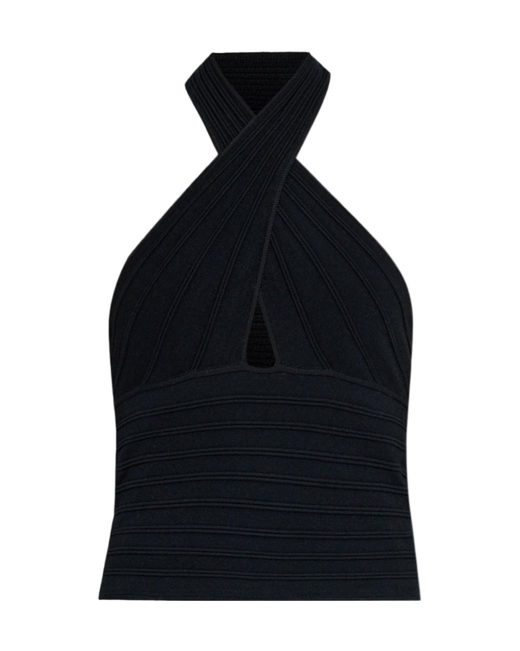 Cult Gaia Black Halterneck Ribbed Top