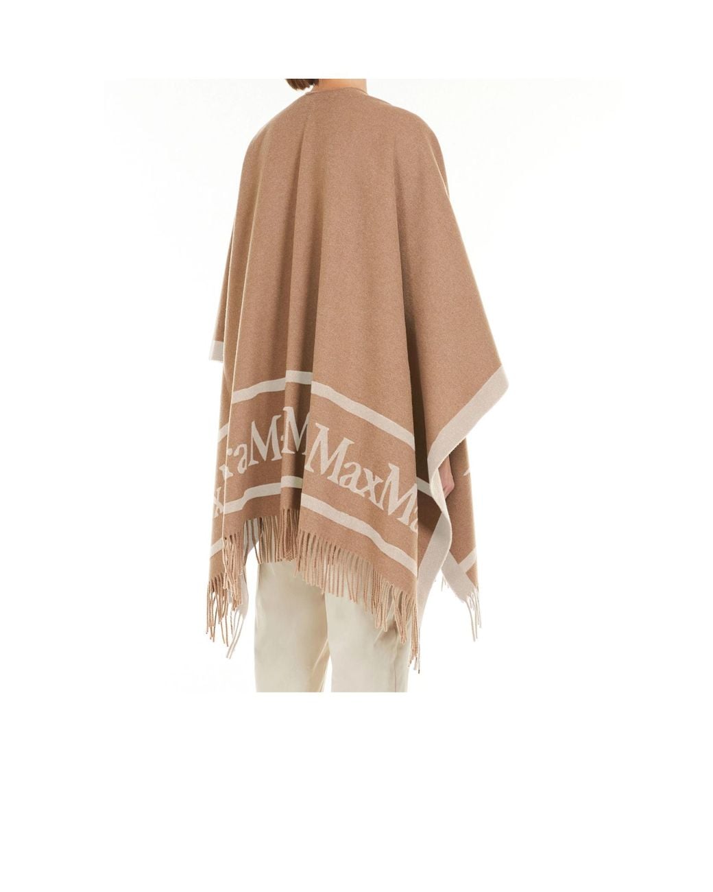 Max Mara Natural Hilde Fringed V-Neck Cape