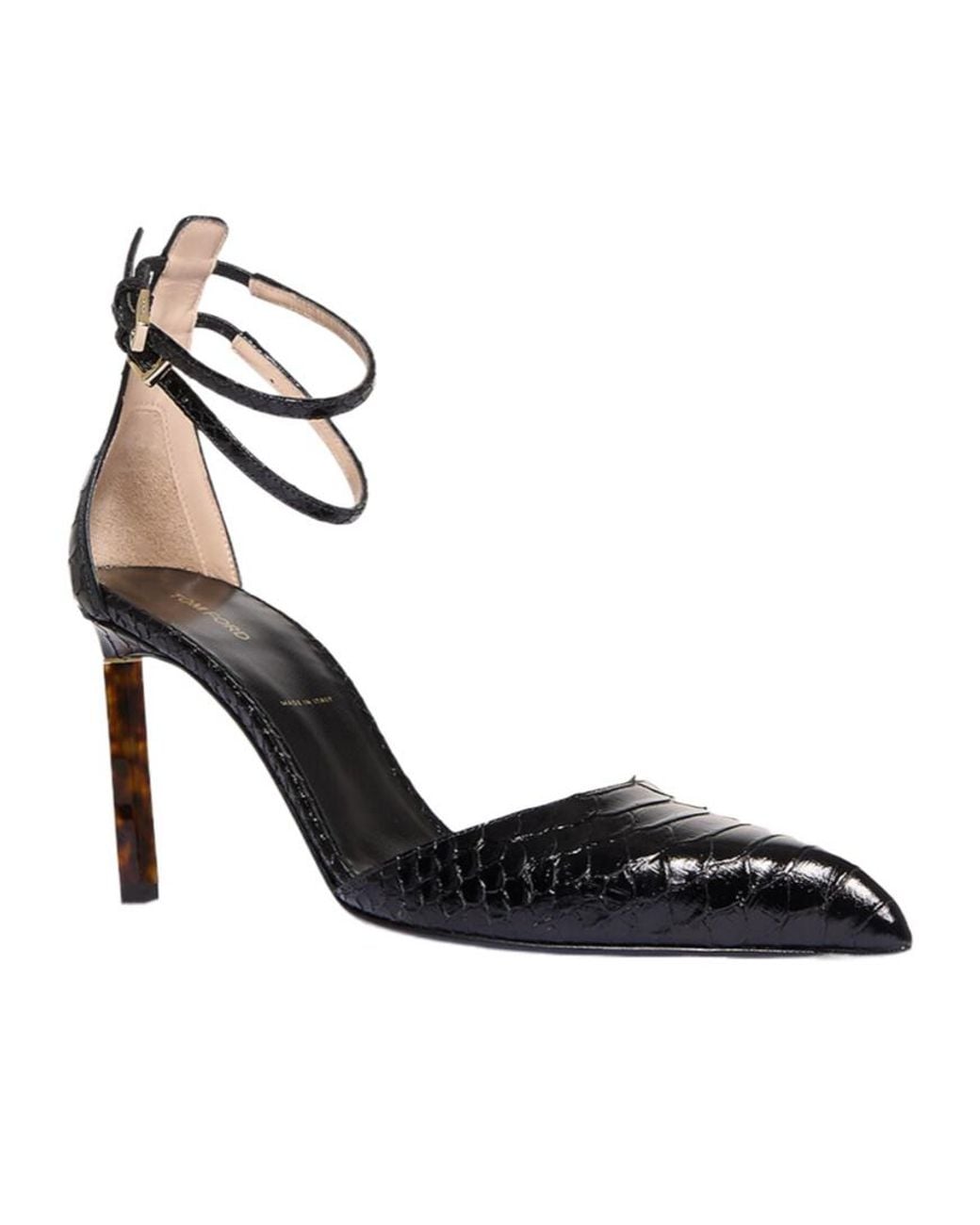 Tom Ford Black Snakeskin-Effect Ankle-Strap Low-Cut Shoes