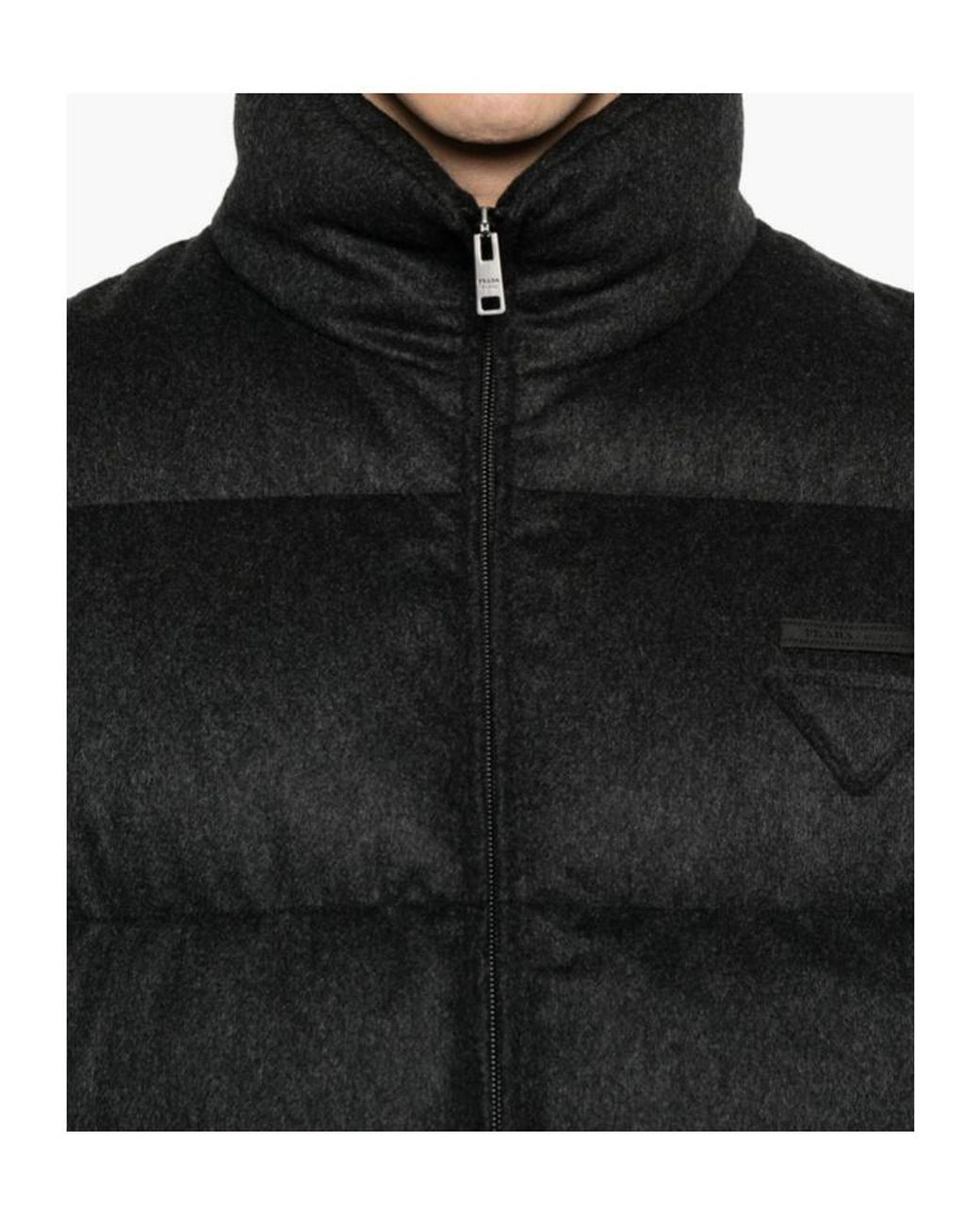 Prada Black High Neck Zip-Up Quilted Jacket for men