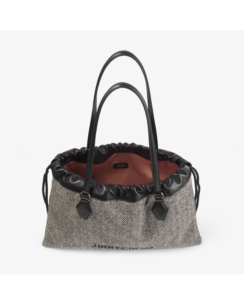 Jimmy Choo Black Blended-Fabric Herringbone Drawstring Shoulder Bag