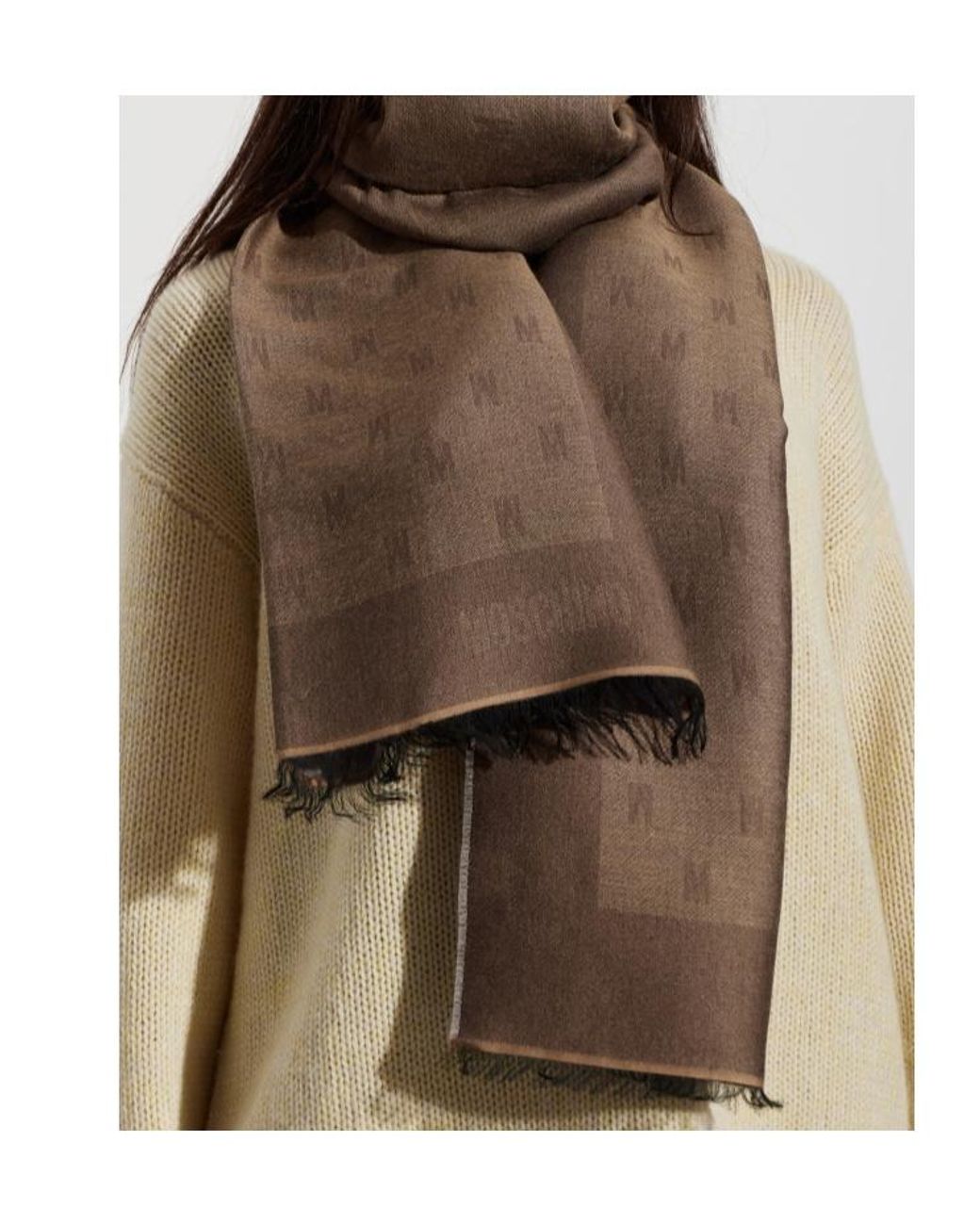 Moschino Brown Monogram Frayed-Edge Scarf for men