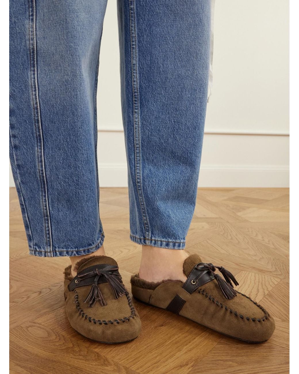 Isabel Marant Brown Leather-Trimmed Suede Loafers