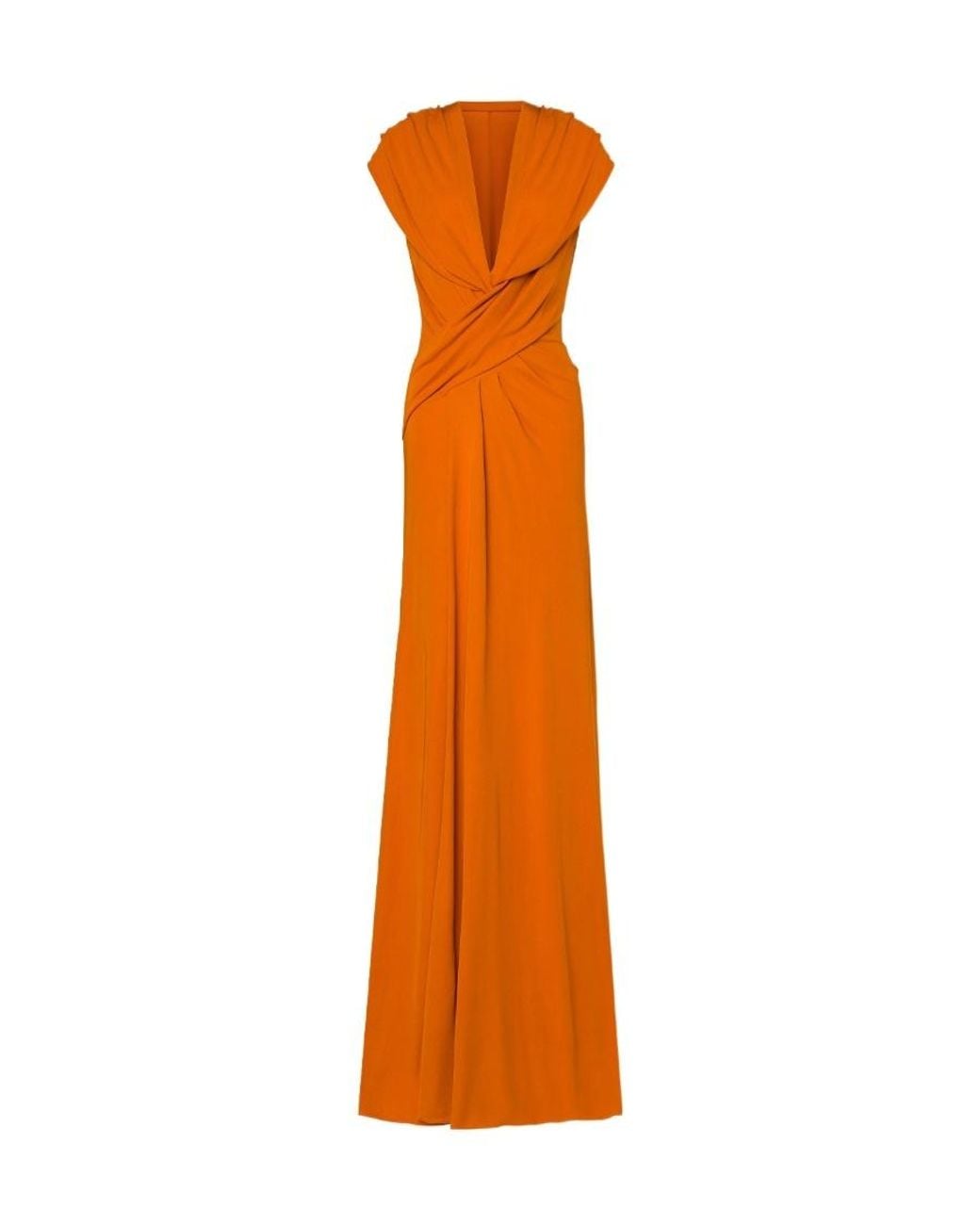 Alberta Ferretti Orange Draped Sleeveless Dress