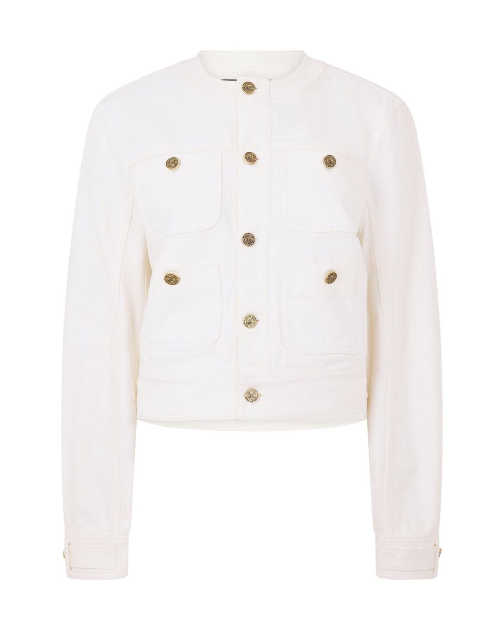 Balmain White Solid-Color Denim Jacket
