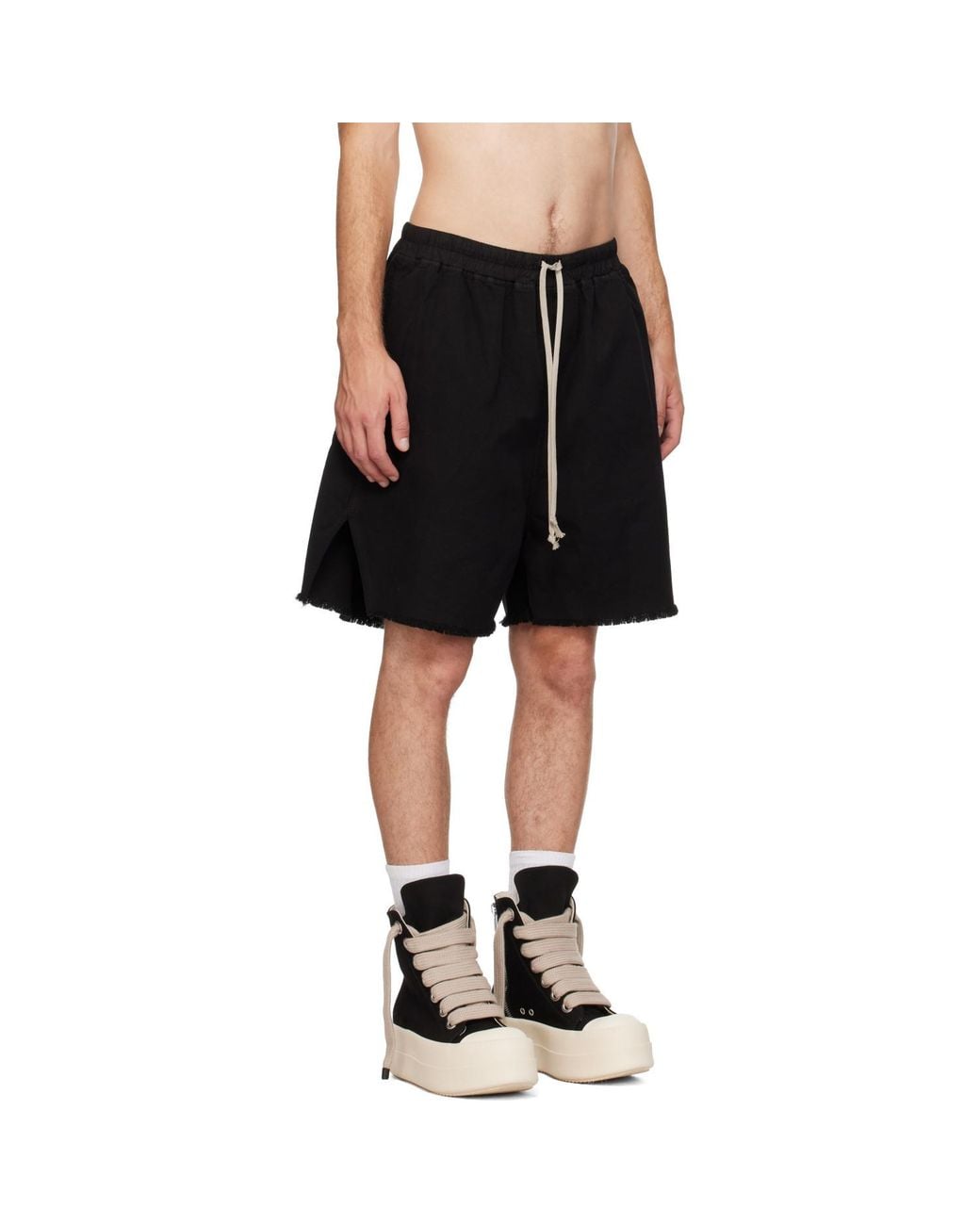 Rick Owens Black Raw-Edge Zip-Detail Shorts for men