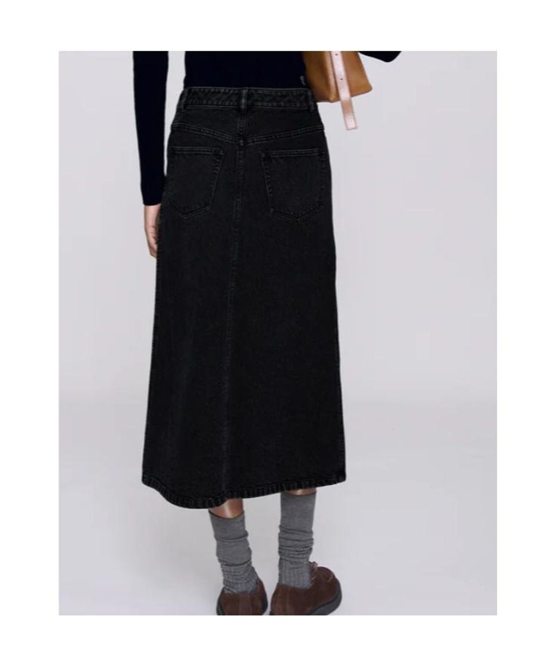 A.P.C. Black Split-Front Denim Midi Skirt
