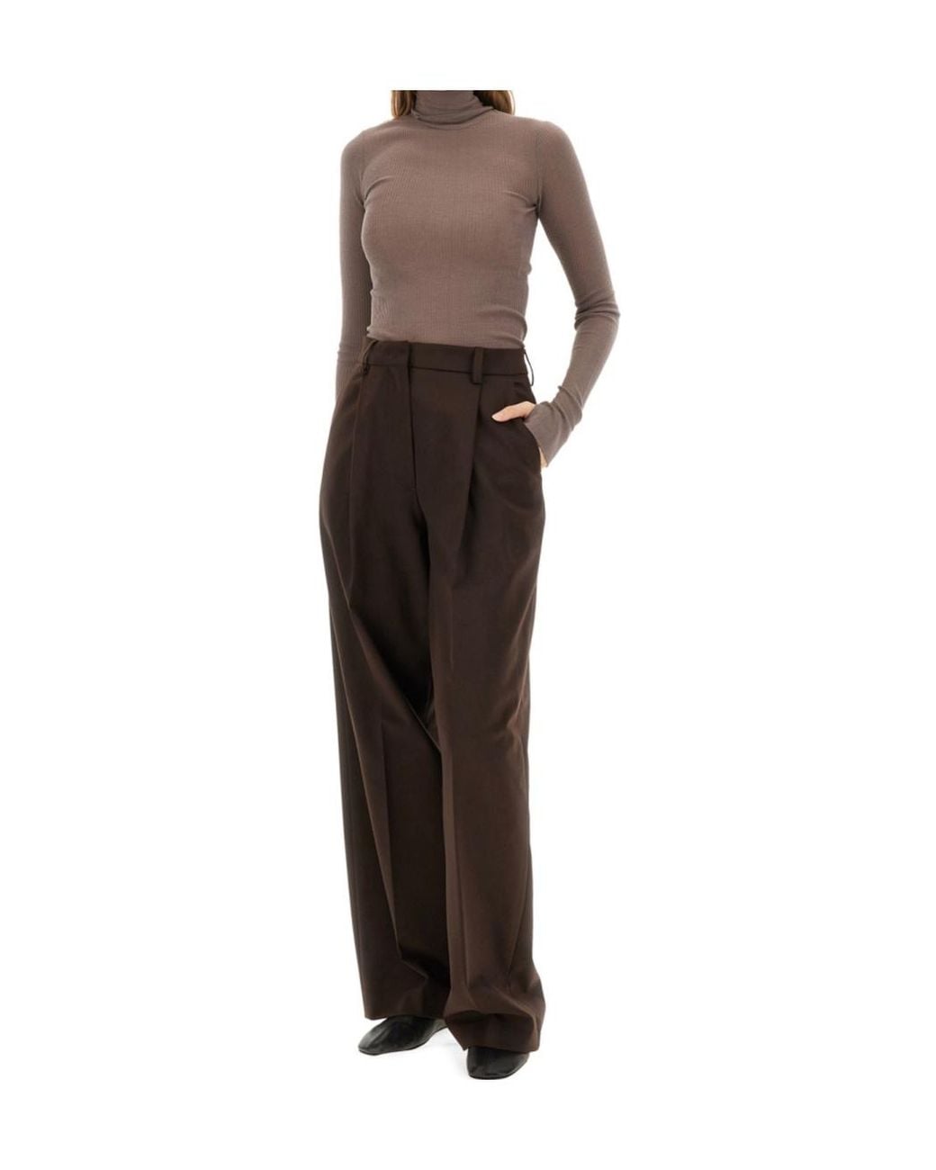 Lemaire Brown Long Sleeve Turtleneck Ribbed Top