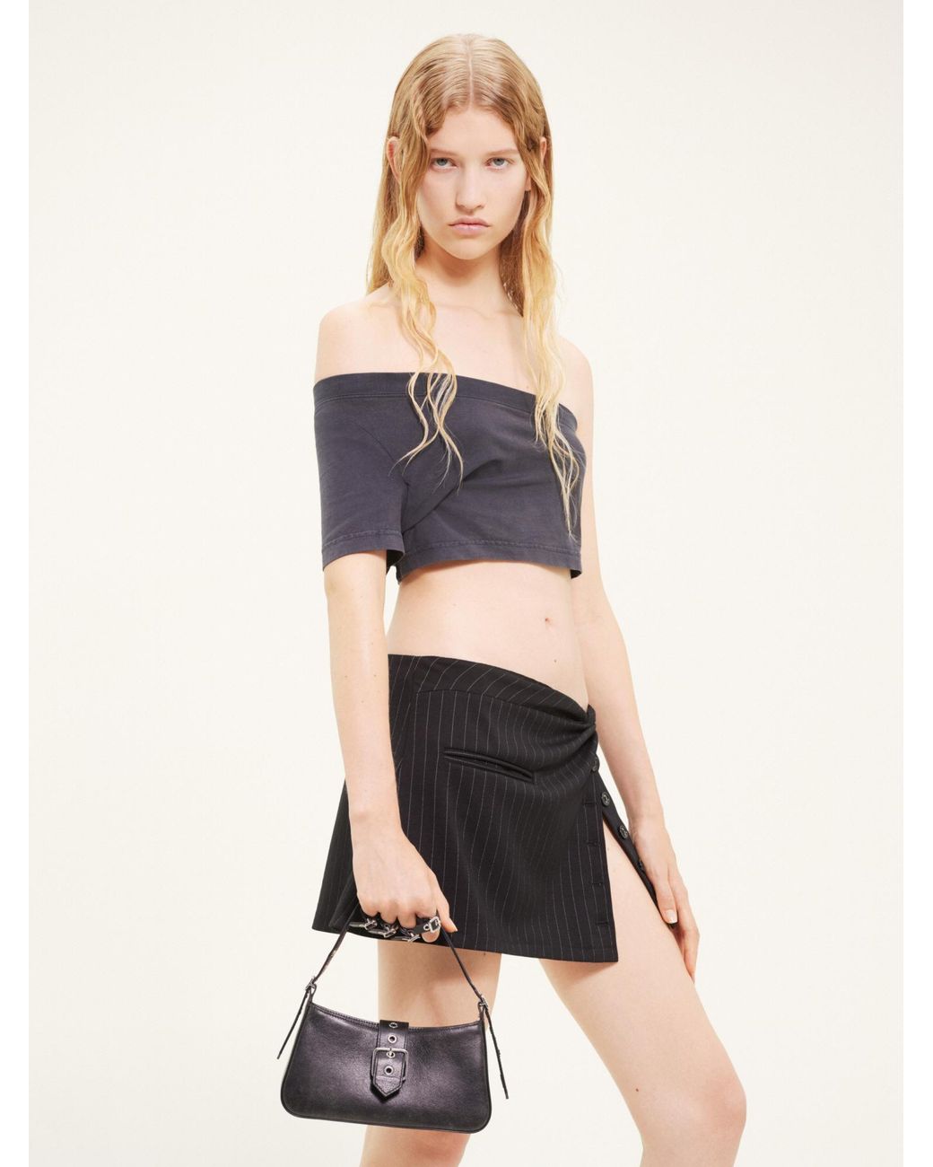 Courreges Black Twist-Detailing Pinstripe Miniskirt
