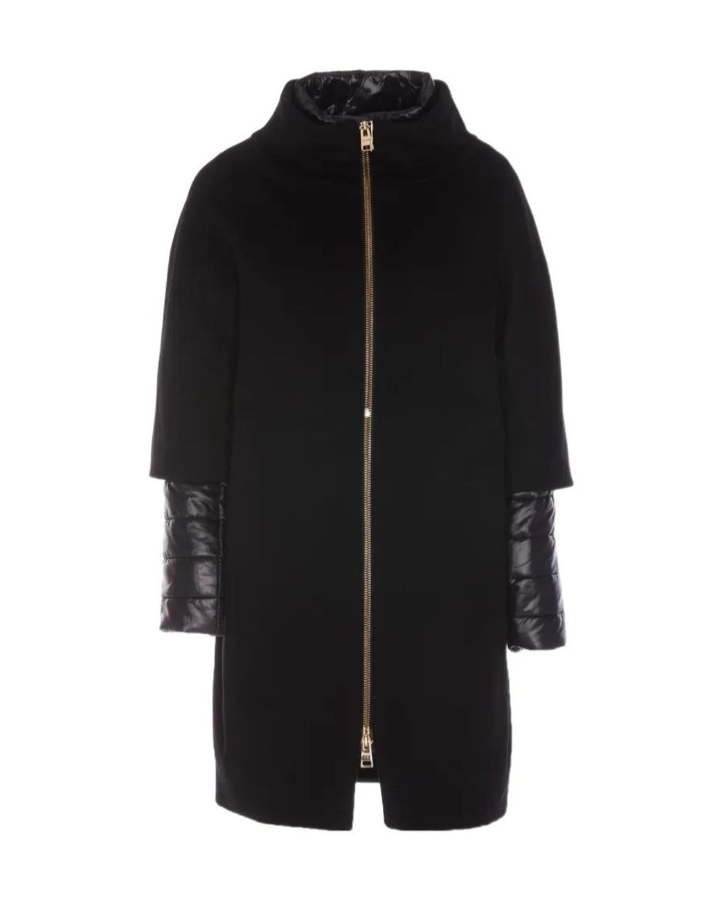 Herno Black Layered-Sleeved Zip-Up Down Coat