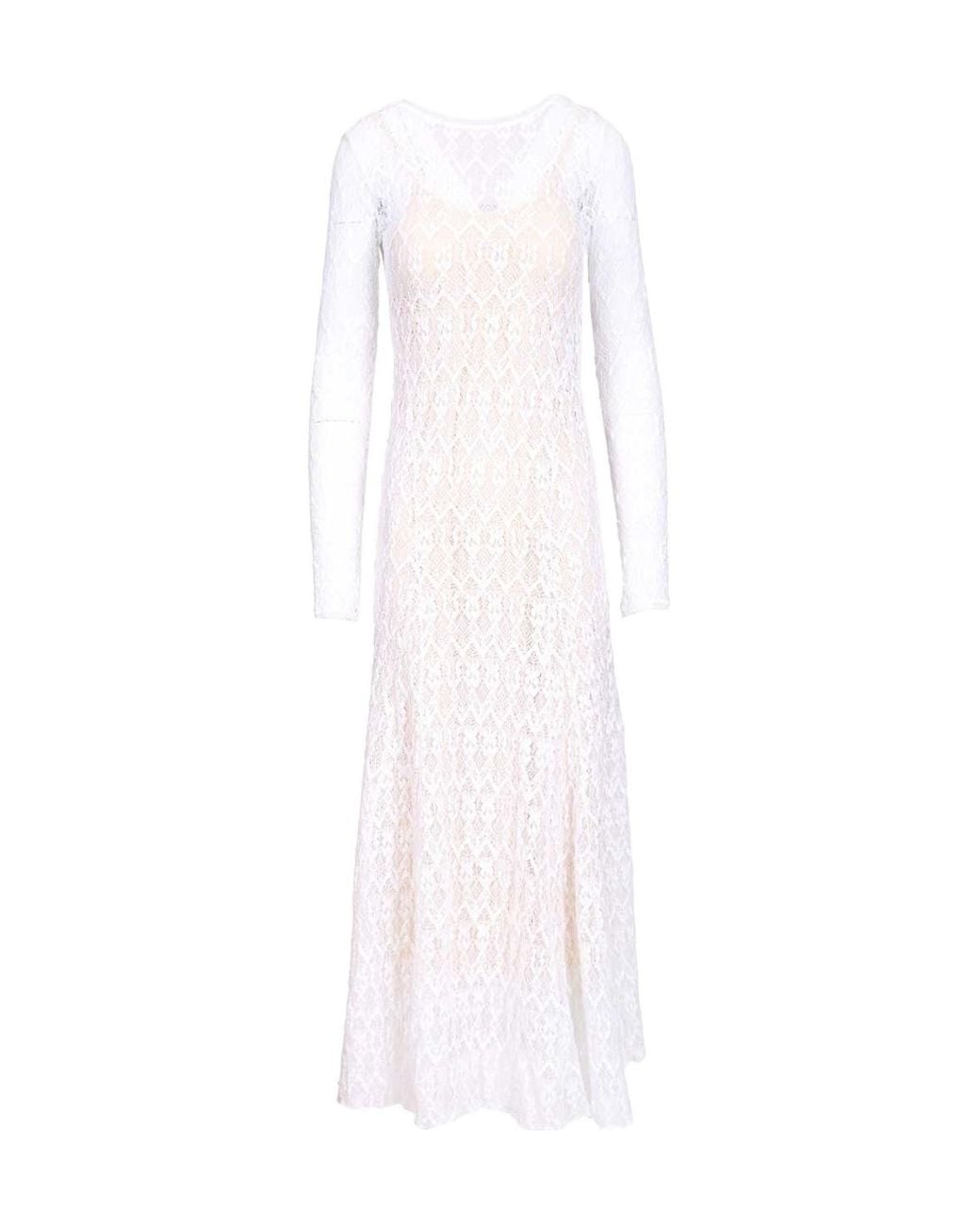 Forte_forte White Stretch Lace Long Sleeve Dress