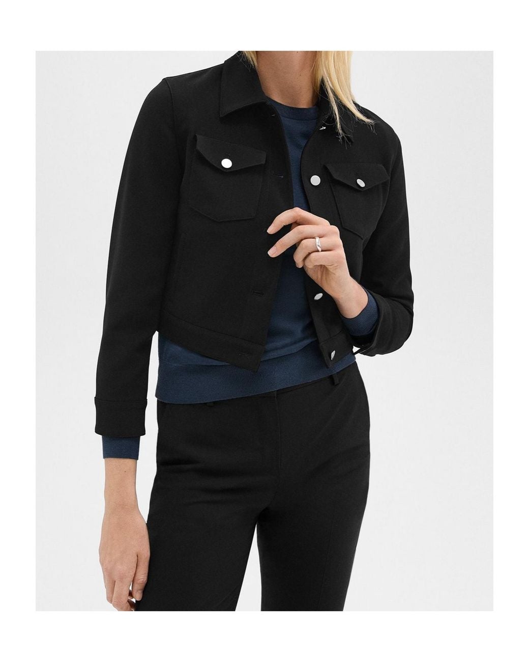 Theory Black Shrunken Button-Up Trucker Jacket