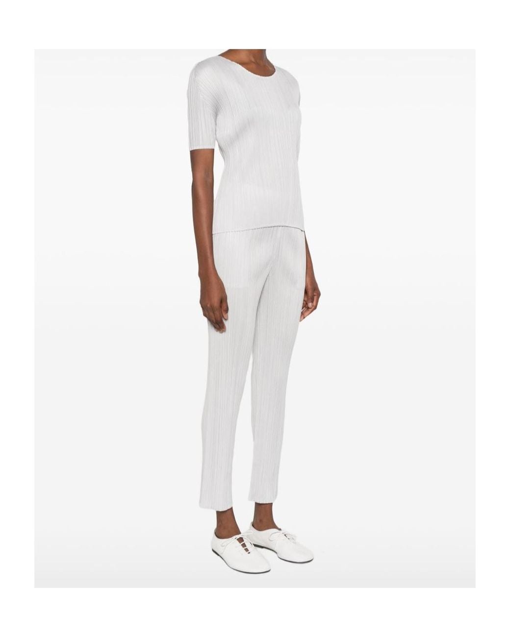 Pleats Please Issey Miyake White Pleated T-Shirt
