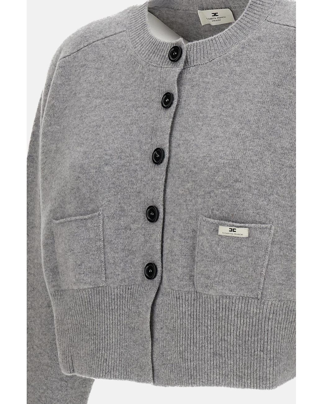 Elisabetta Franchi Gray Cropped Button Cardigan