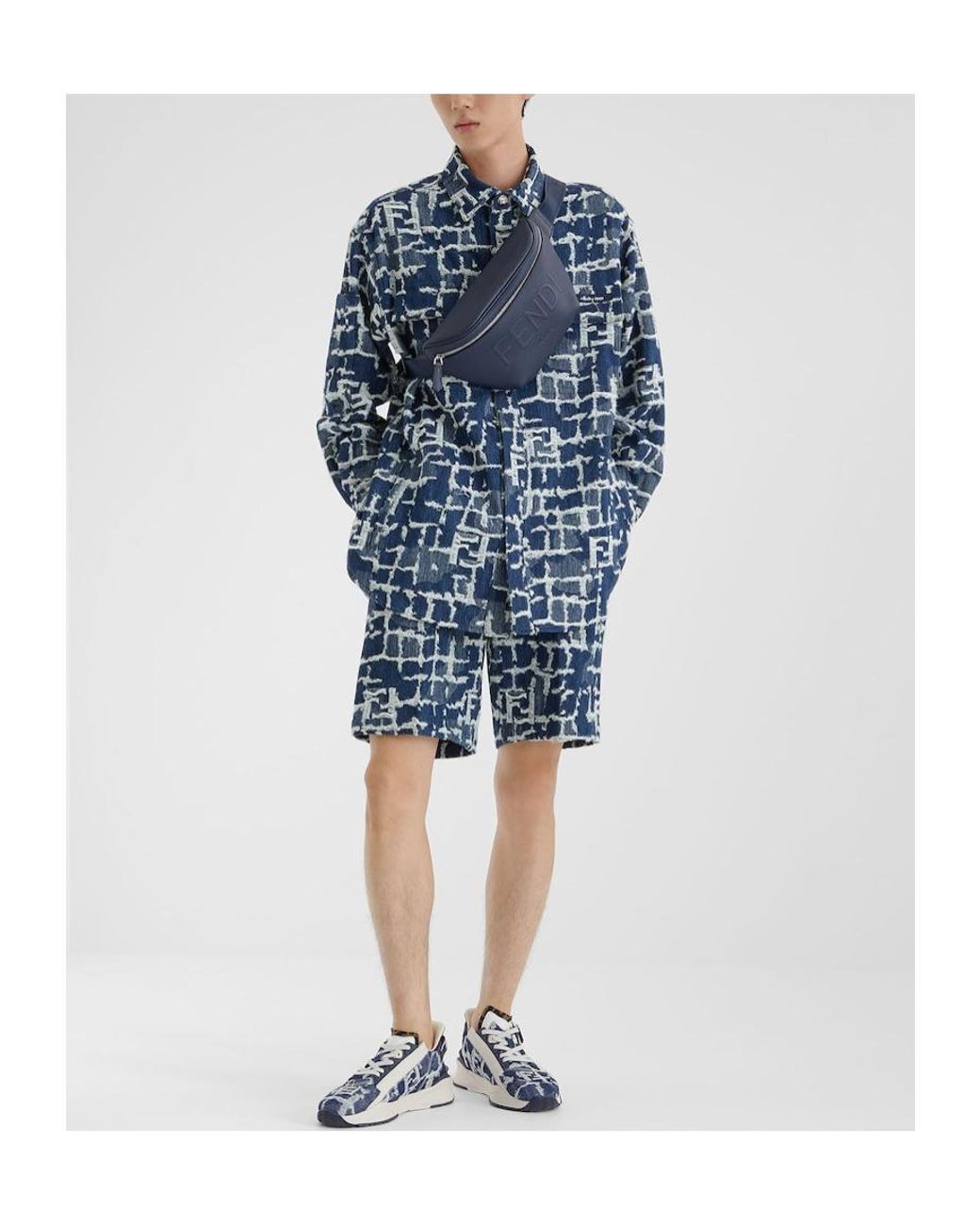 Fendi Blue Logo Detailed Distressed Denim Jacket for men