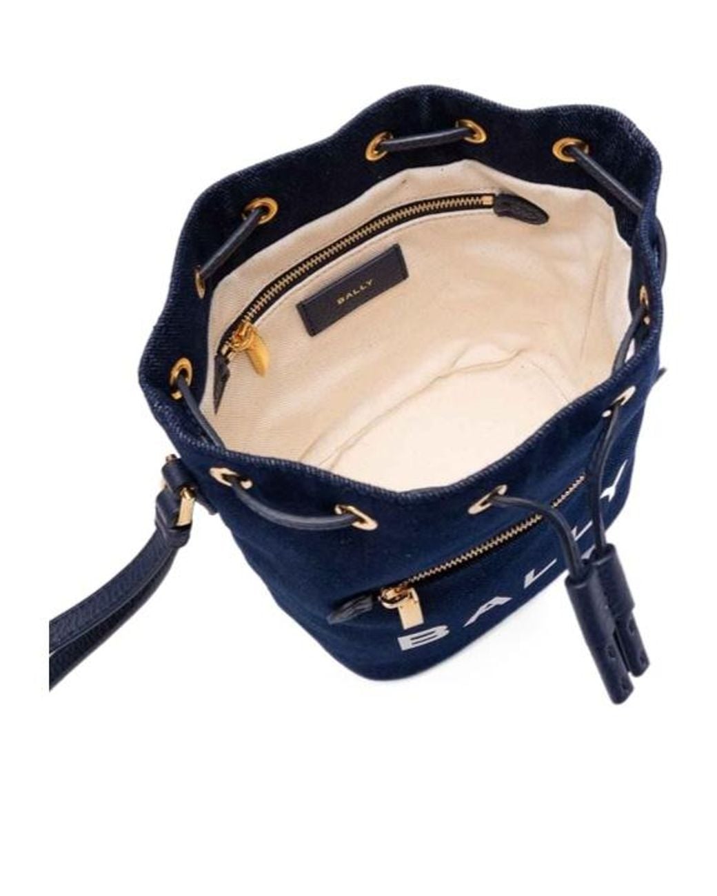Bally Blue Logo Printed Bar Mini Bucket Bag