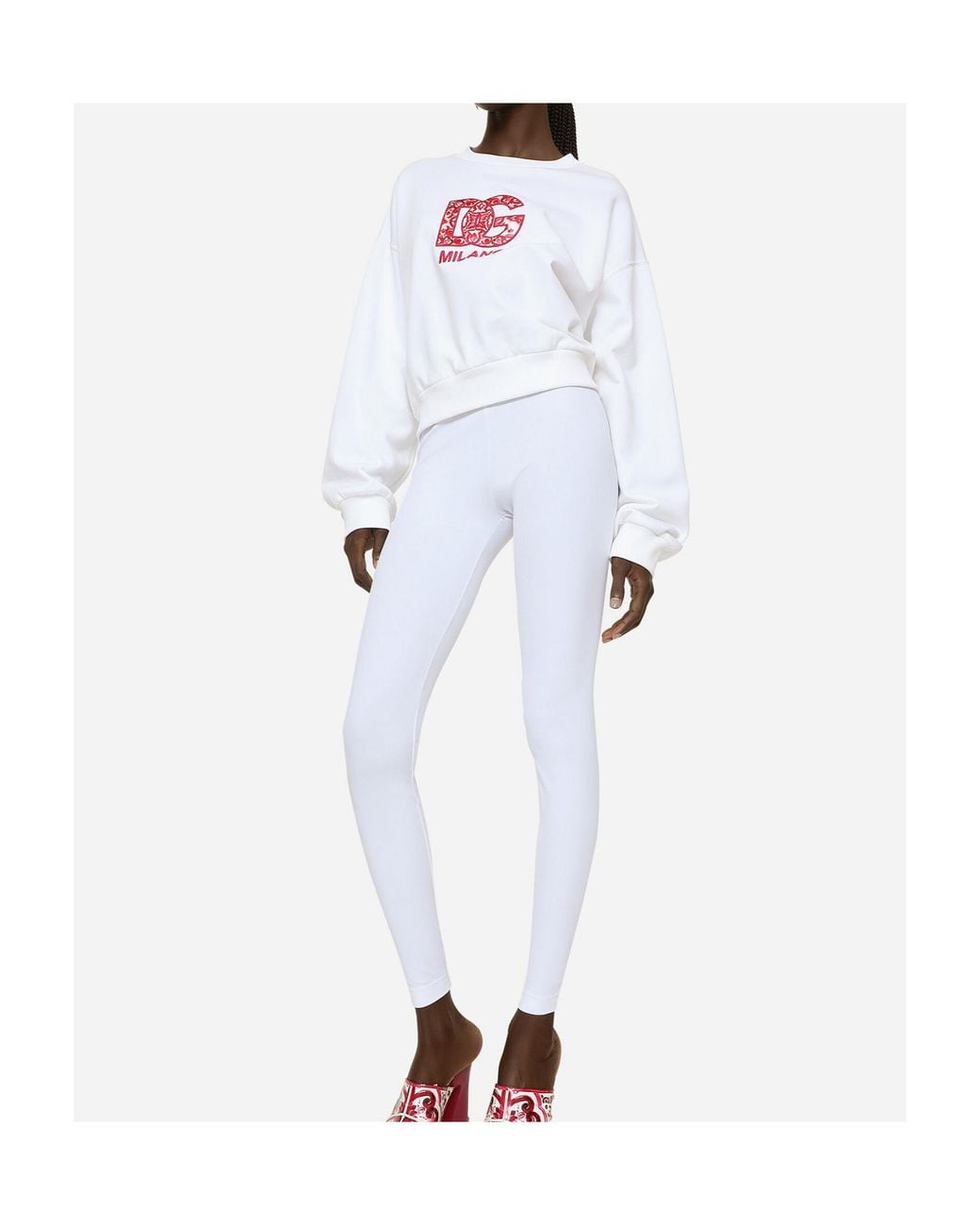 Dolce & Gabbana White Jersey Sweatshirt With Dg Patch