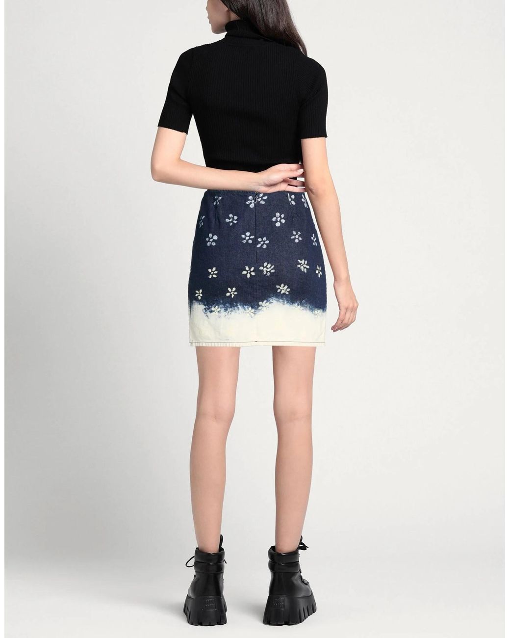 Marni Blue Denim Floral Print Midi Skirt