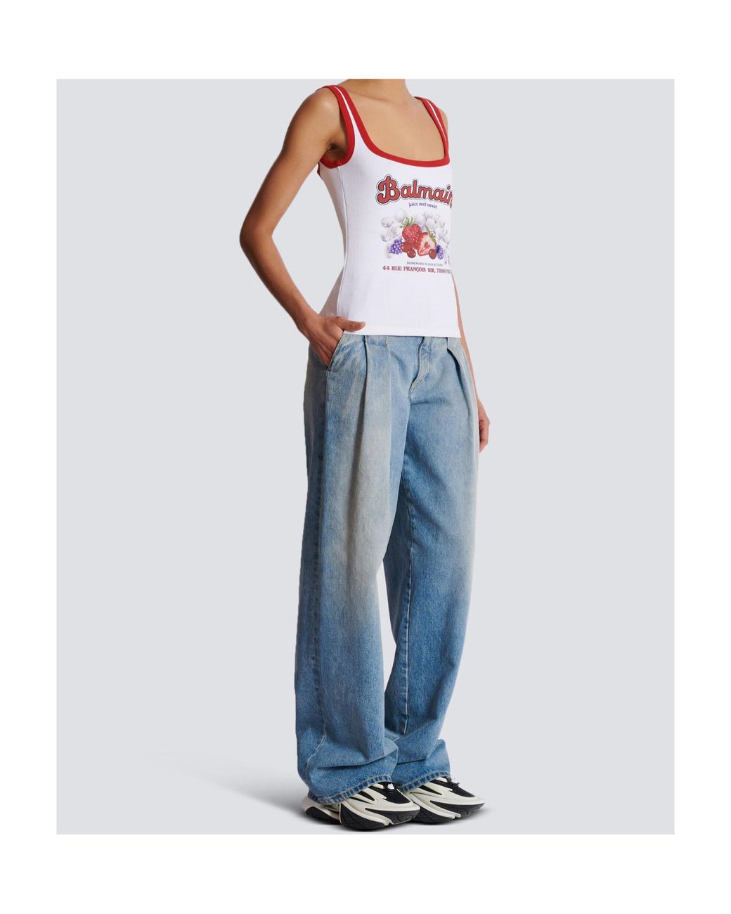 Balmain White Fruit Print Tank Top