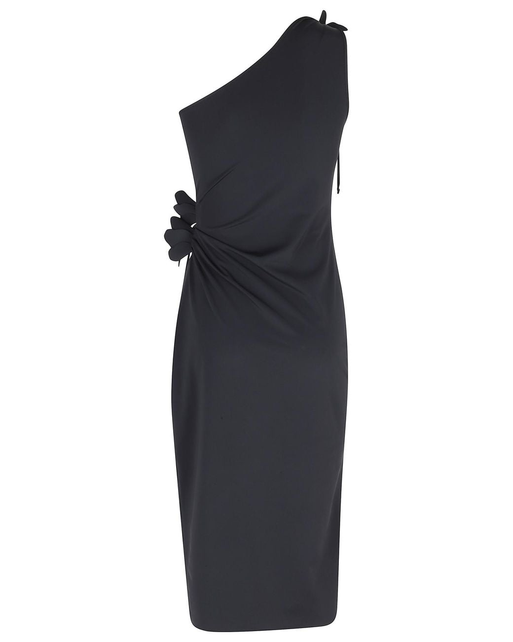 Coperni Blue One-Shoulder Flower Midi Gown Dress