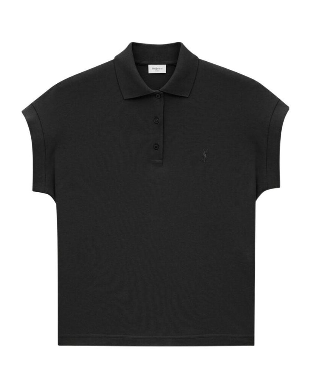 Saint Laurent Black Cassandre Logo Embroidered Polo Shirt