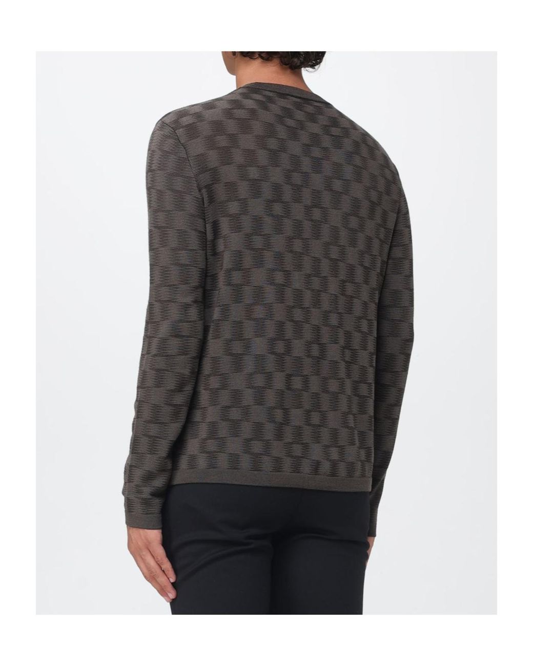 Emporio Armani Gray Pattern-Knit Crewneck Jumper for men