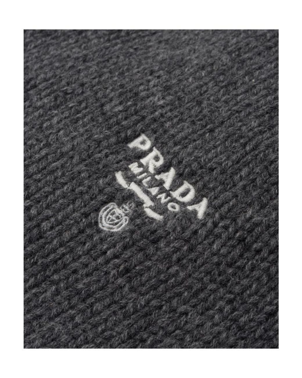 Prada Gray Logo-Embroidered Knitted Neck Warmer for men